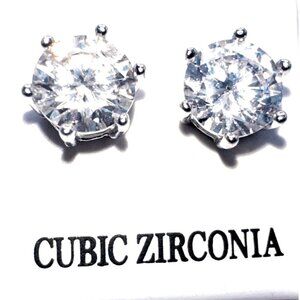 Sterling Silver Cubic Zirconia 1CT Stud Earrings
